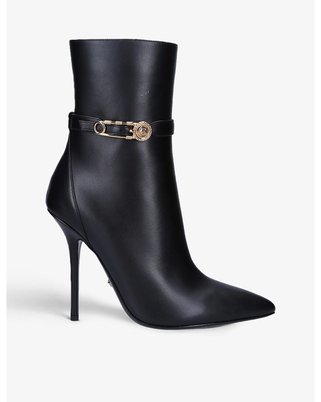 Versace Medusa-pin Pointed-toe Leather Heeled Ankle Boots in Black ...