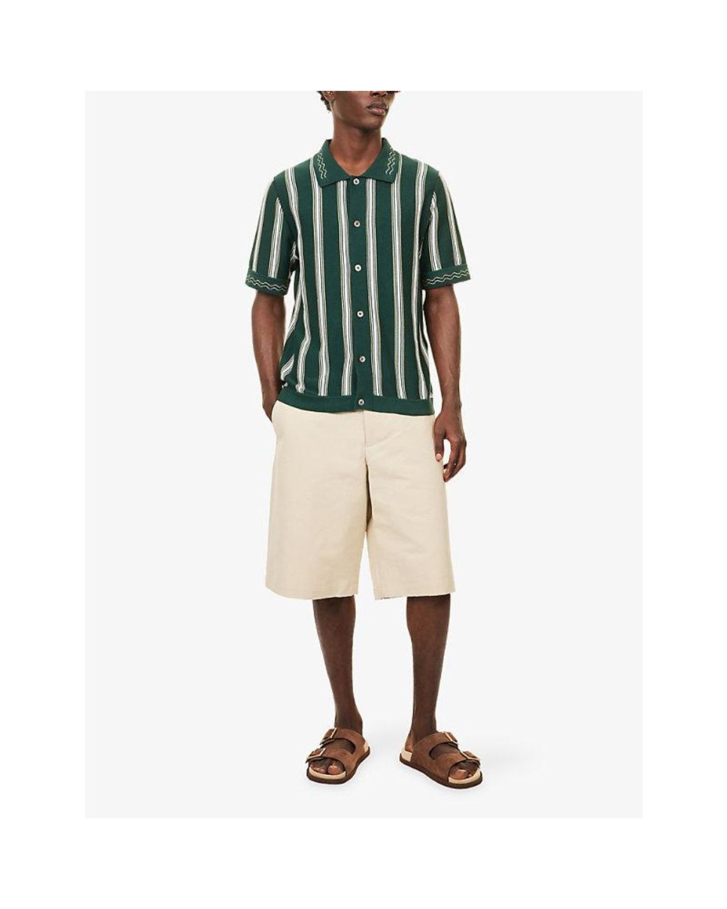 CHE Green Sawyer Striped Knitted Cotton Polo Shirt for men