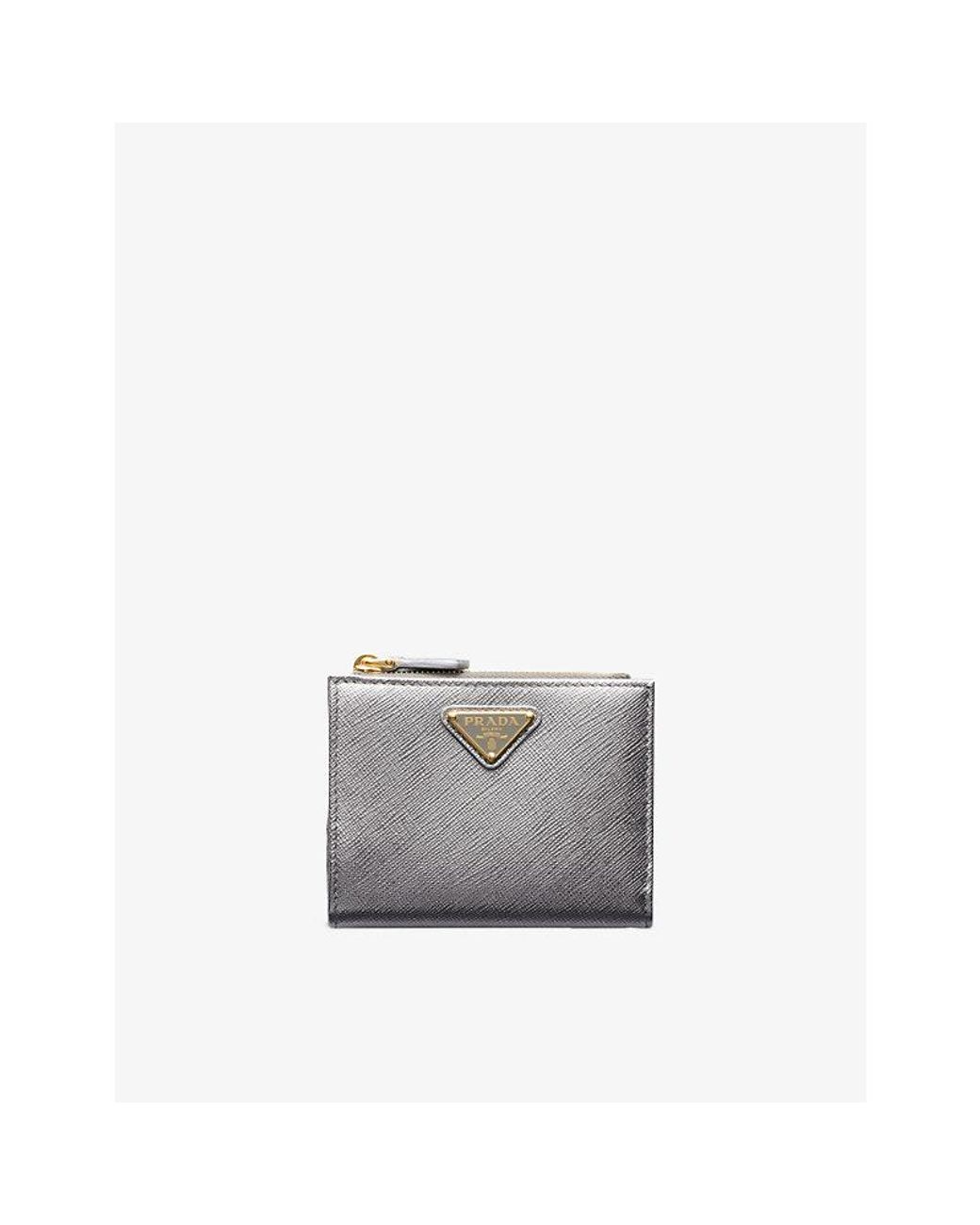 Prada Gray Brand-Plaque Small Saffiano Leather Wallet