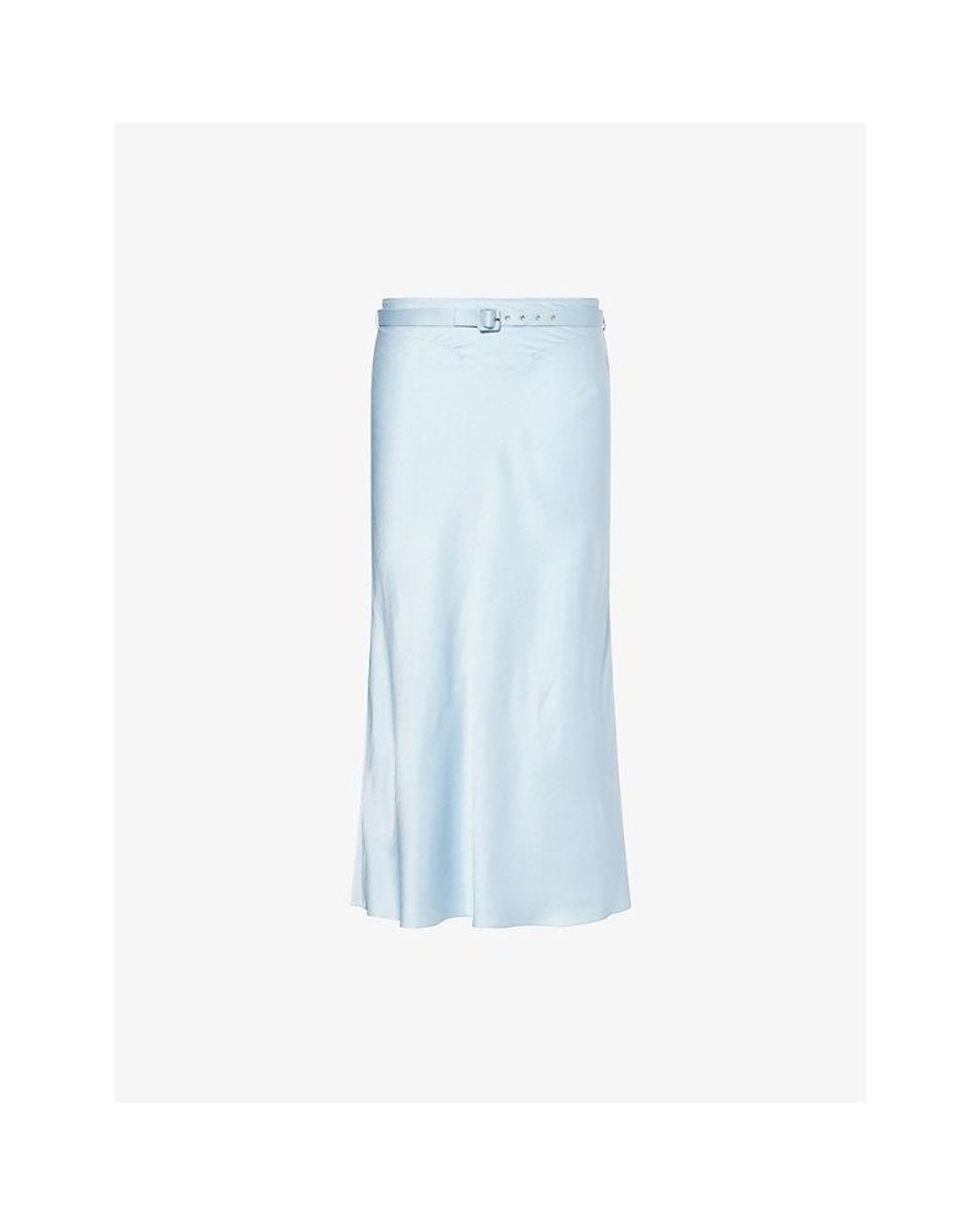 Anna October Blue Kama Belted Satin Midi Skirt