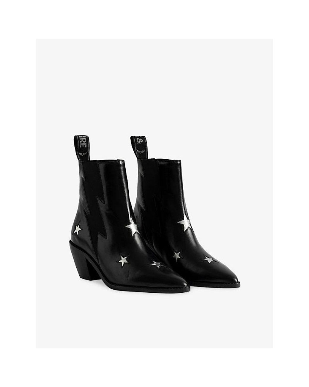 Zadig & Voltaire Black Tyler Stars Leather Heeled Ankle Boots