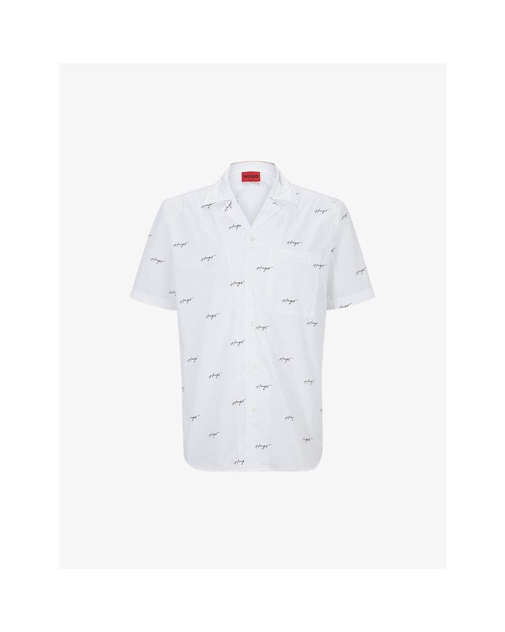 HUGO White Leisure Logo-Print Relaxed-Fit Cotton Poplin Shirt for men