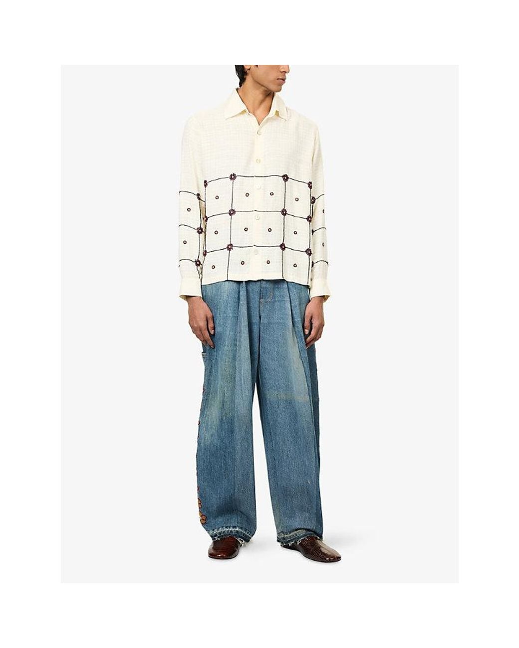 Kartik Research Natural Embroidered Textured Silk Shirt for men