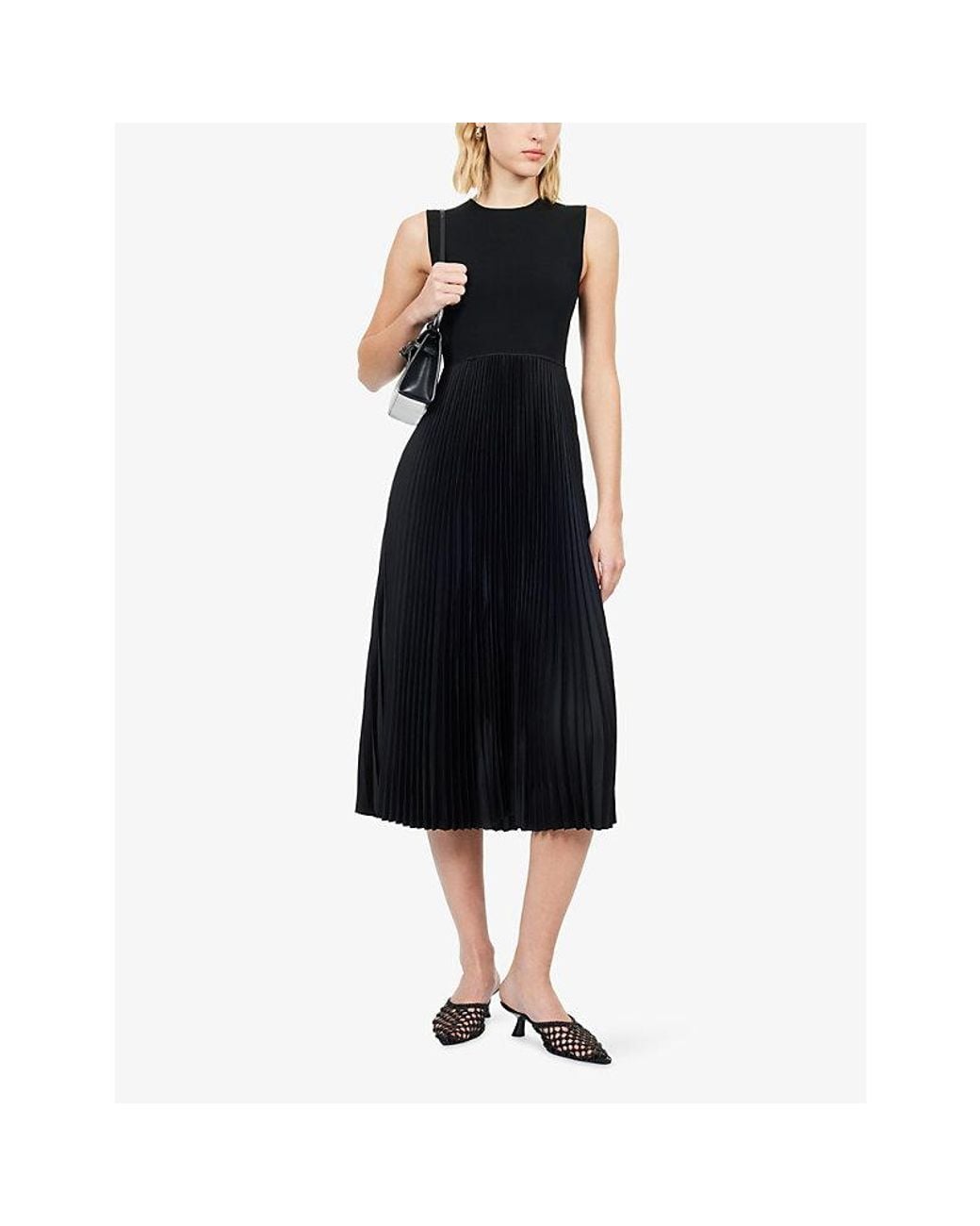 strapless open back dress Theory Long Sleeve Pleated Skirt Min Poly in Black