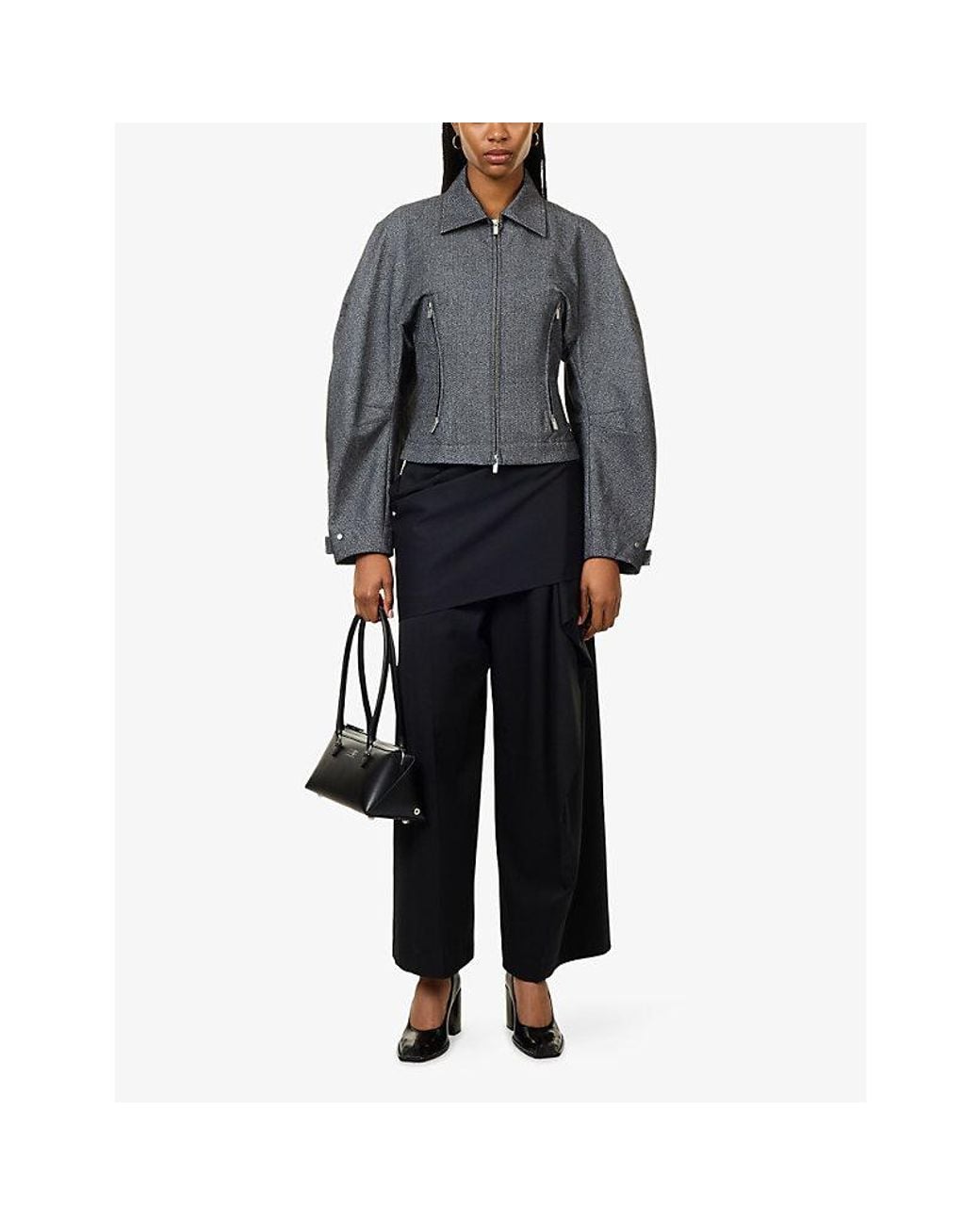 Issey Miyake Black Lustrous Wide-Leg Wool Trousers