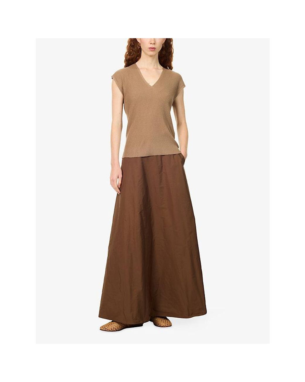 Max Mara Brown Radzmir Flared Woven Maxi Skirt