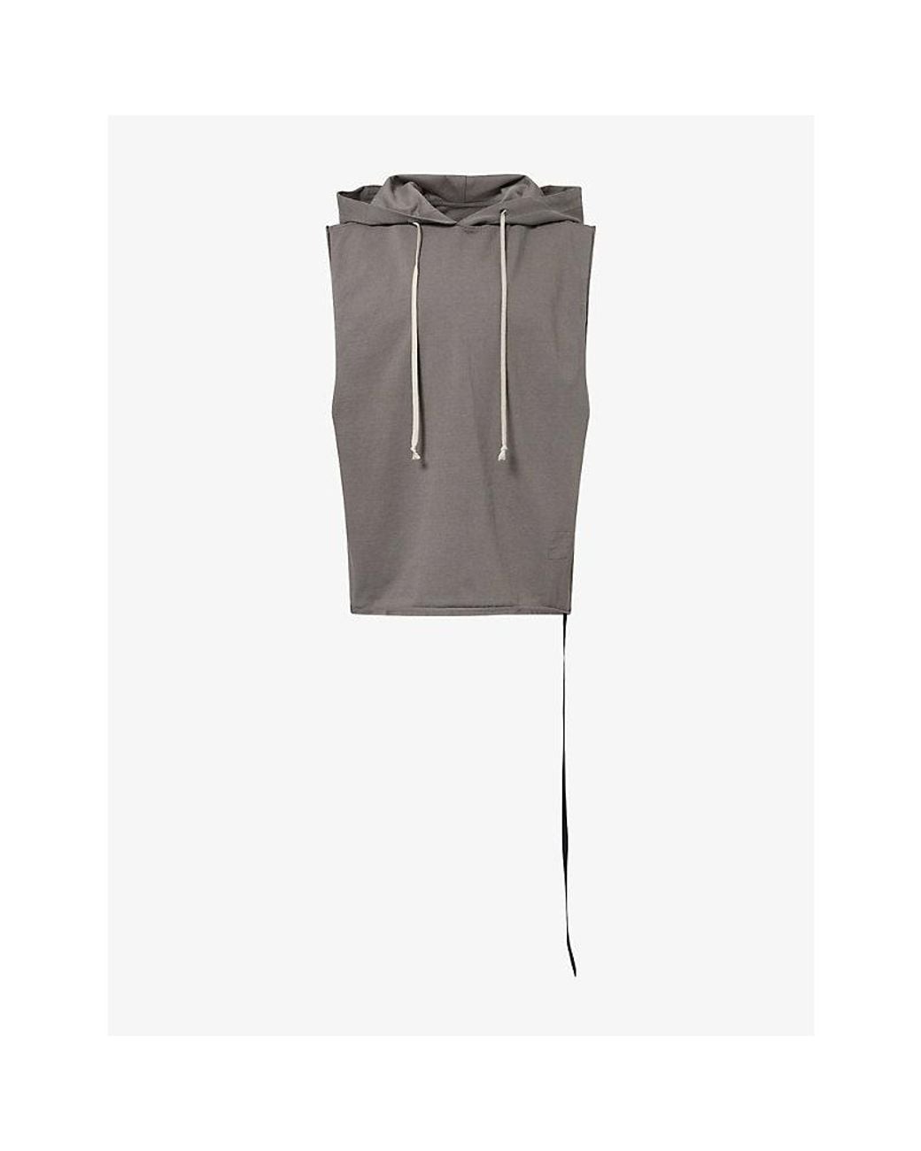 Rick Owens Gray Hooded Sleeveless Cotton Hoody for men