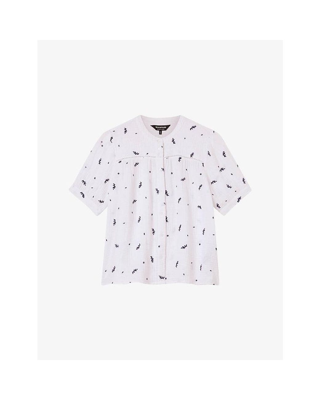 Whistles White Frill Floral-Embroidered Cotton Top