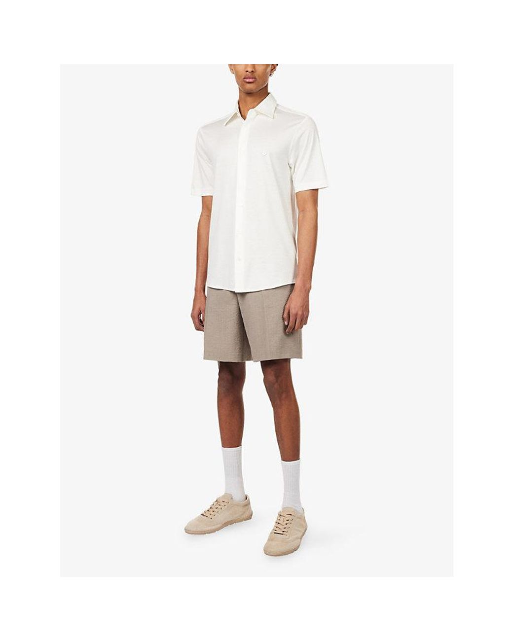 Emporio Armani White Short-Sleeve Slim-Fit Cotton-Blend Shirt for men