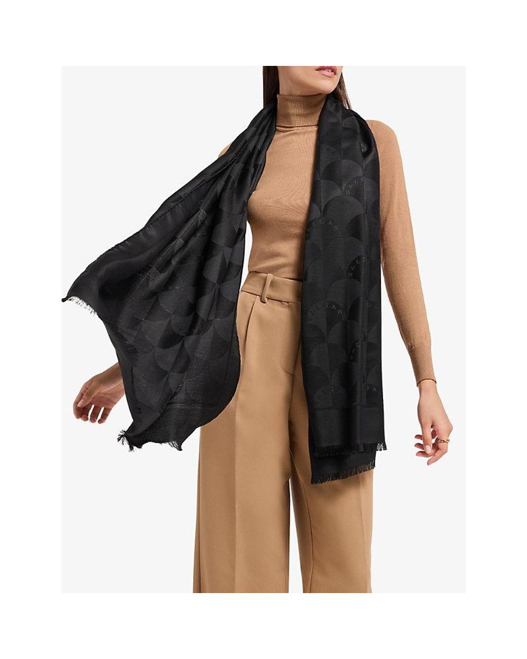 BVLGARI Black Calla Maxi Silk And Wool-Blend Stole