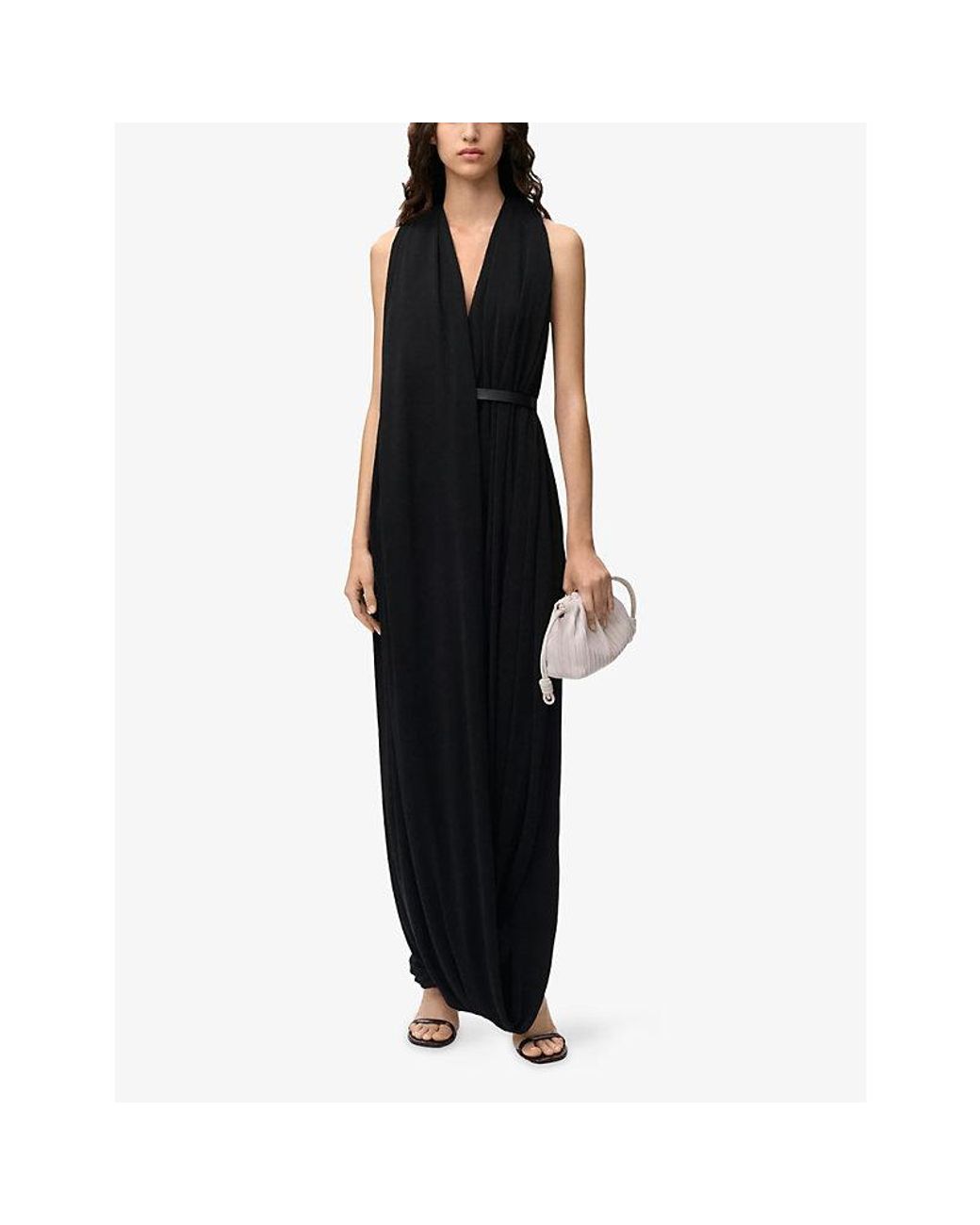 Loewe Black Draped Open-Back Jersey Maxi Dress
