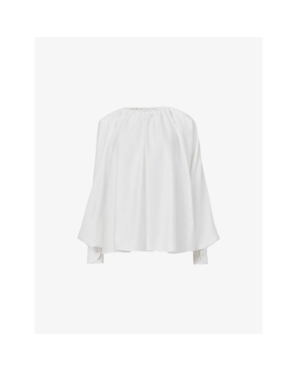 eem White Gathering Wide-Sleeve Cotton Blouse