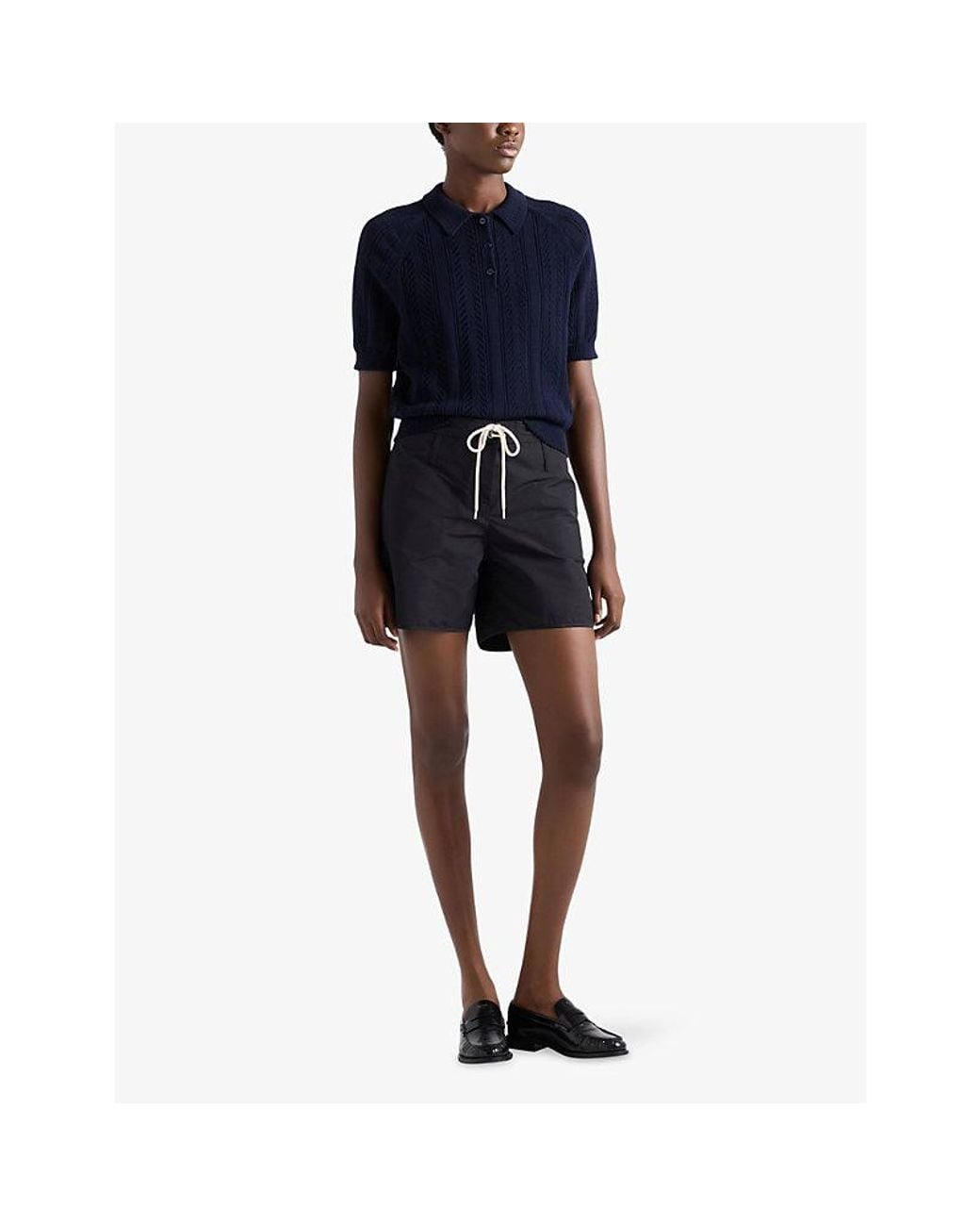 Prada Blue Short-Sleeve Openwork-Knit Cotton Polo Shirt
