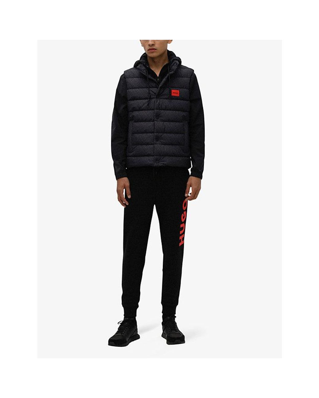 HUGO Black Logo-Print Regular-Fit Cotton-Jersey Jogging Bottoms for men