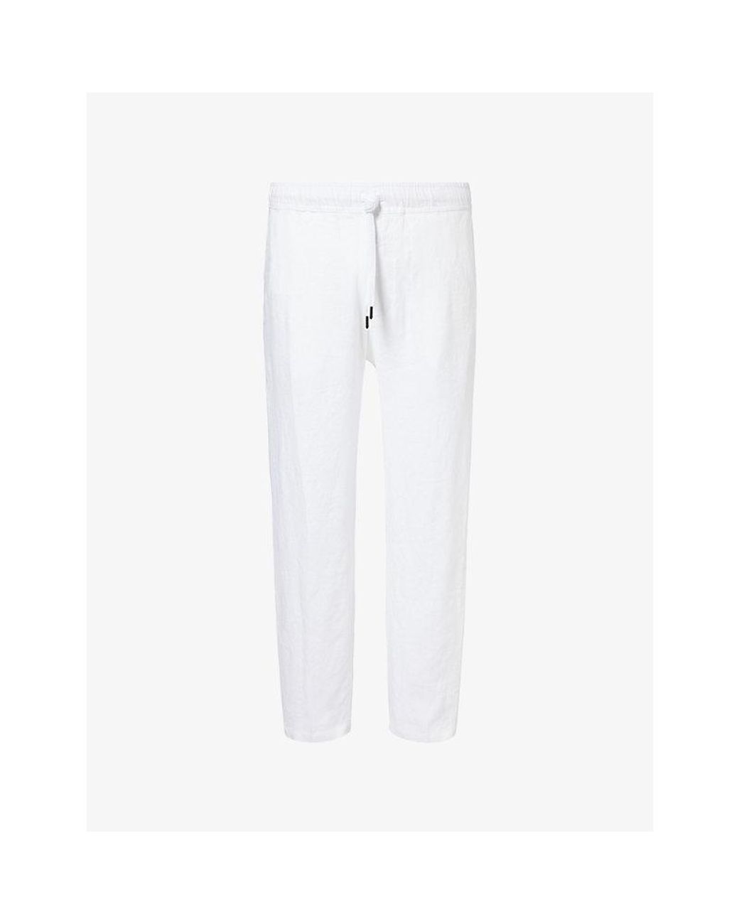 Derek Rose White Vienna Drawstring Linen Trousers for men