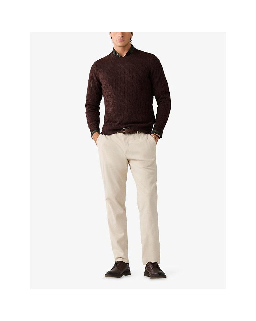 Hackett Purple Cable-Knit Crewneck Wool Jumper for men