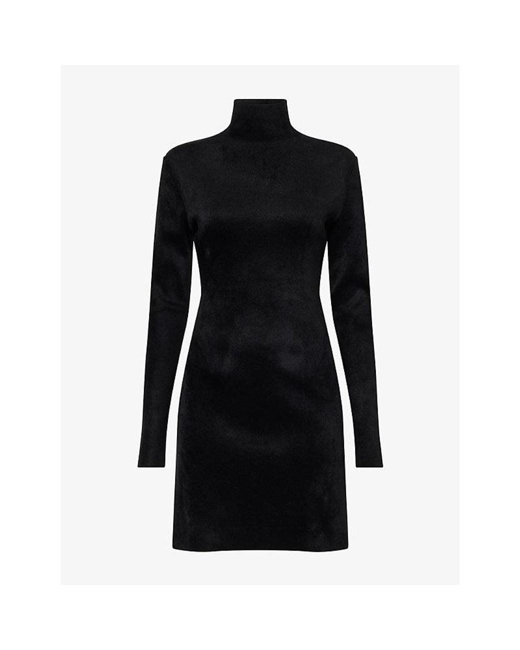 Alaïa Black Fitted High-Neck Velvet Mini Dress