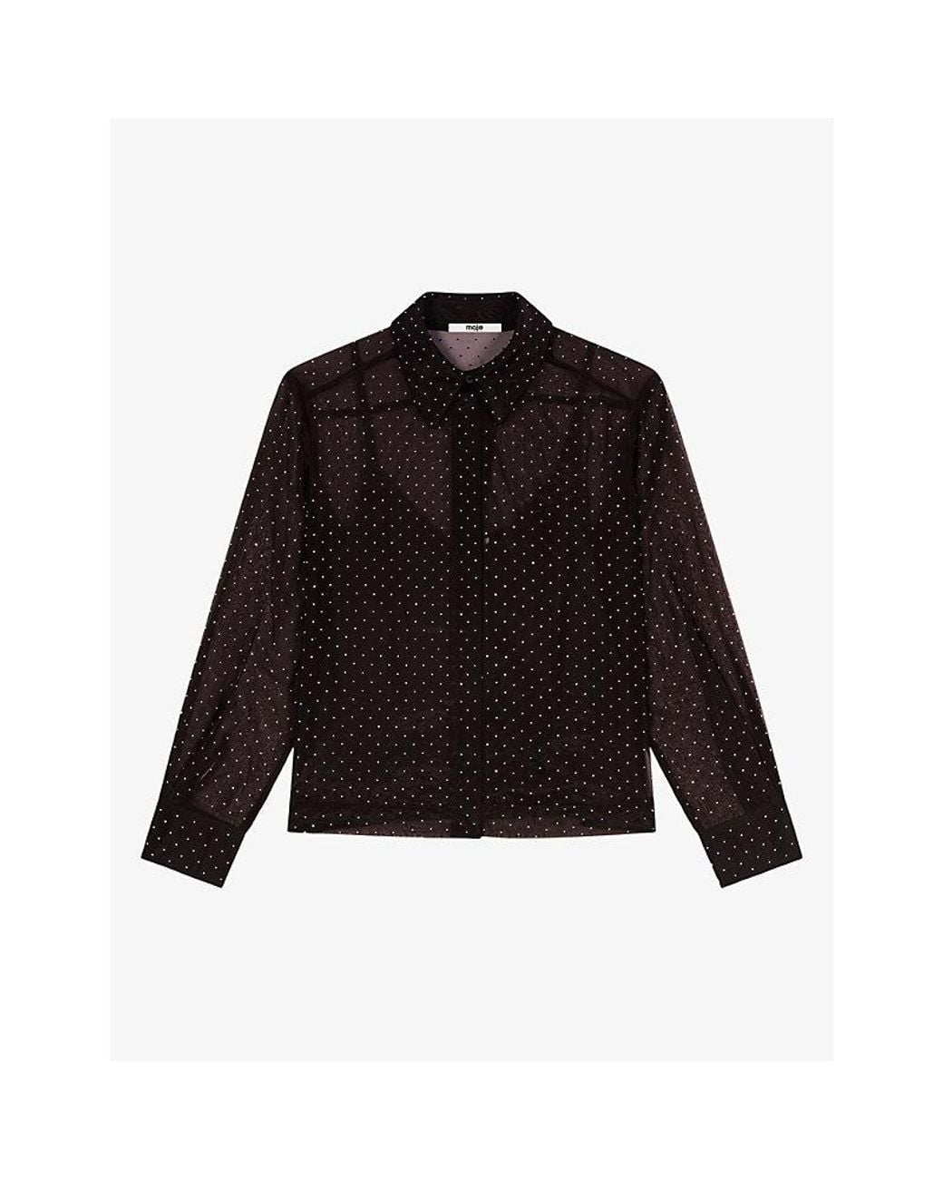 Maje Black Rhinestone-Embellished Long-Sleeve Woven Shirt