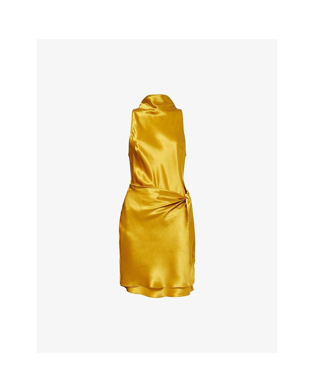 Reformation Yellow Stelliana Cowl-Neck Silk-Charmeuse Mini Dress