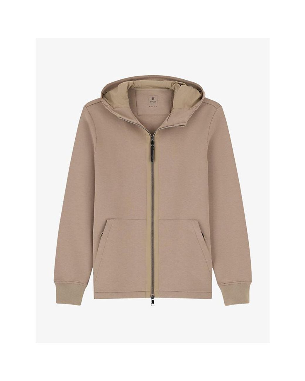 Boggi Brown Hooded Zip-Up Stretch Cotton-Blend Sweatshirt for men
