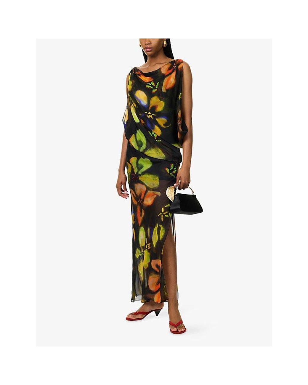 Sir Green Arisa Printed Draped Woven Maxi Dress