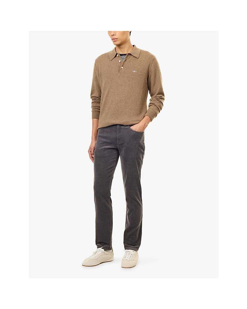 Gant Brown Long-Sleeve Wool Polo Knit for men