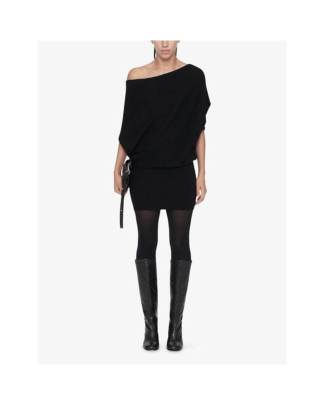 AllSaints Black Ellie Asymmetric Cotton-Knit Mini Dress