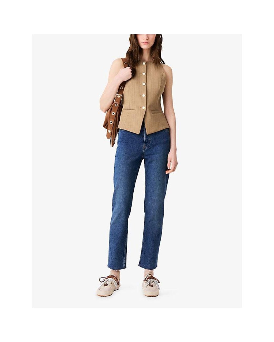 Maje Natural Striped Sleeveless Wool-Blend Waistcoat