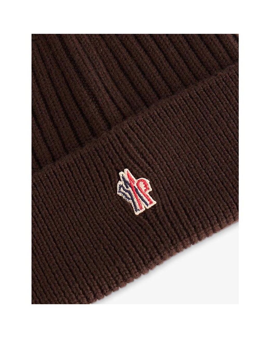 Moncler Brown Embroidered Badge Wool Beanie for men