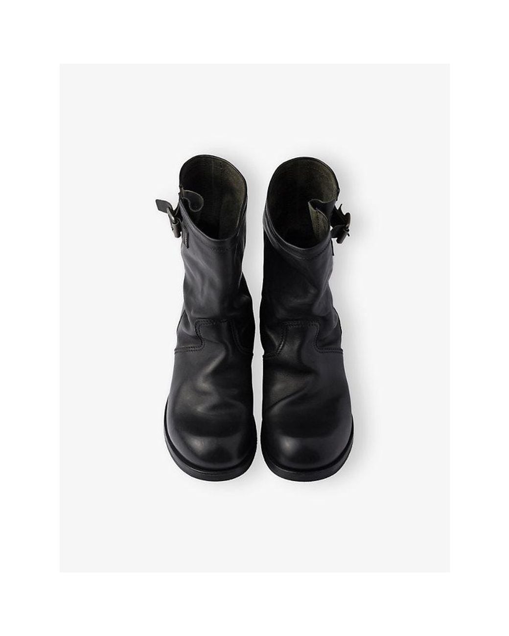 Prada Black Buckle-Detail Leather Mid-Calf Boots for men