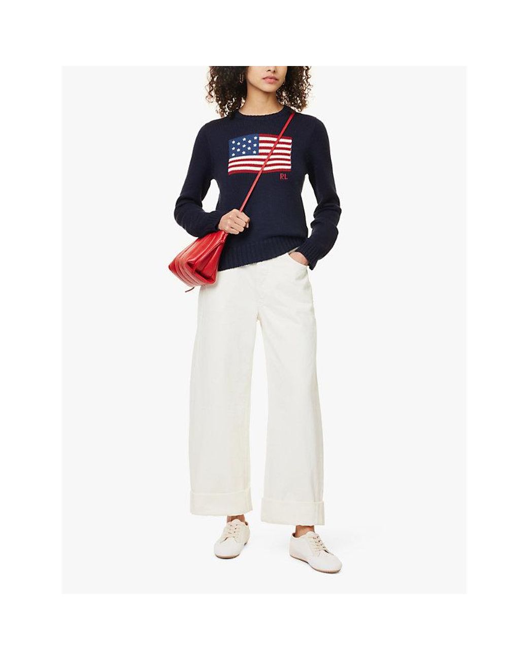 Polo Ralph Lauren Blue American Flag-Intarsia Regular-Fit Cotton Jumper