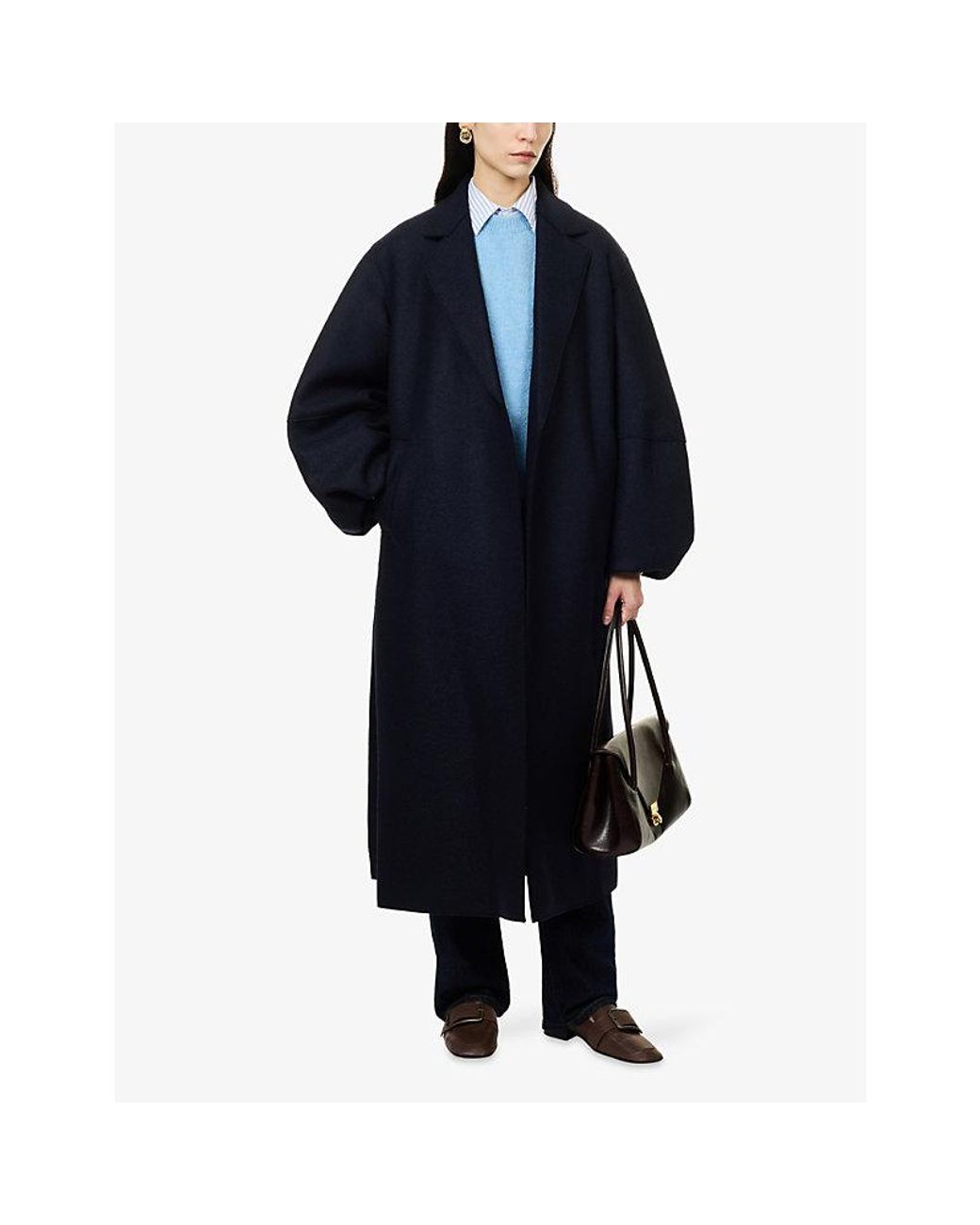 Harris Wharf London Blue Puffed-Sleeve Belted Wool Coat