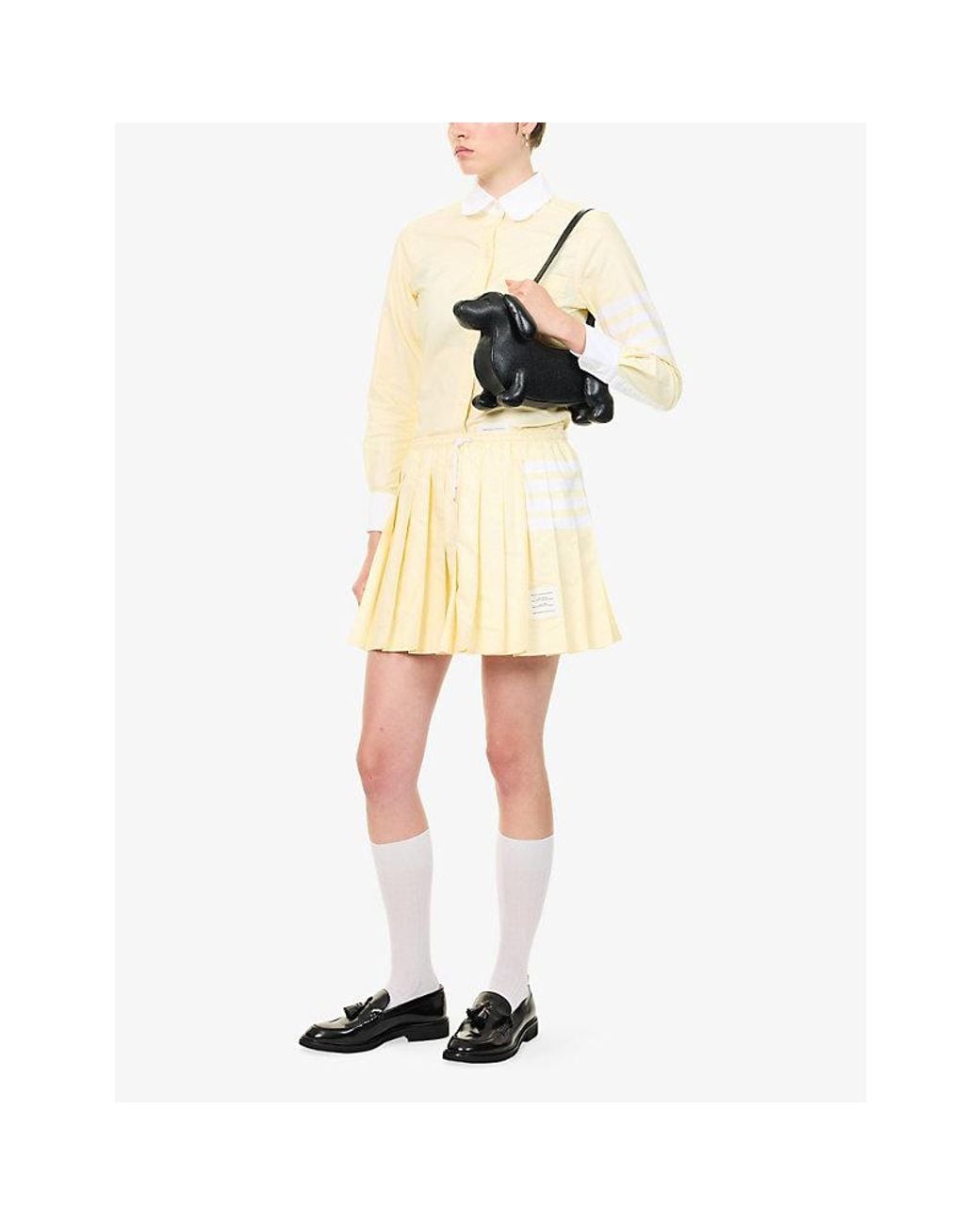 Thom Browne Natural Drawstring Pleated Cotton Mini Skirt