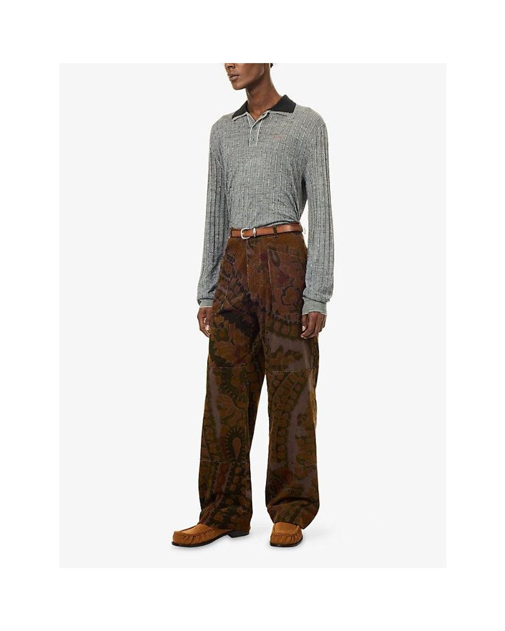 Marni Gray Logo-Embroidery Long-Sleeve Wool Polo Knit for men