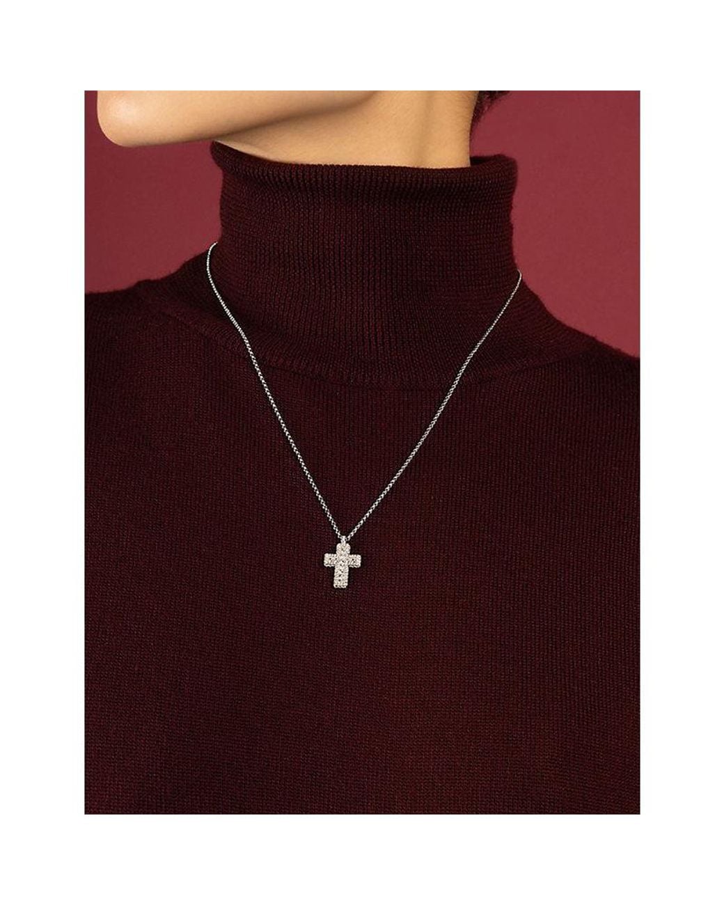Apm Monaco White Monaco Cross Rhodium Plated Alloy And Cubic Zirconia Necklace