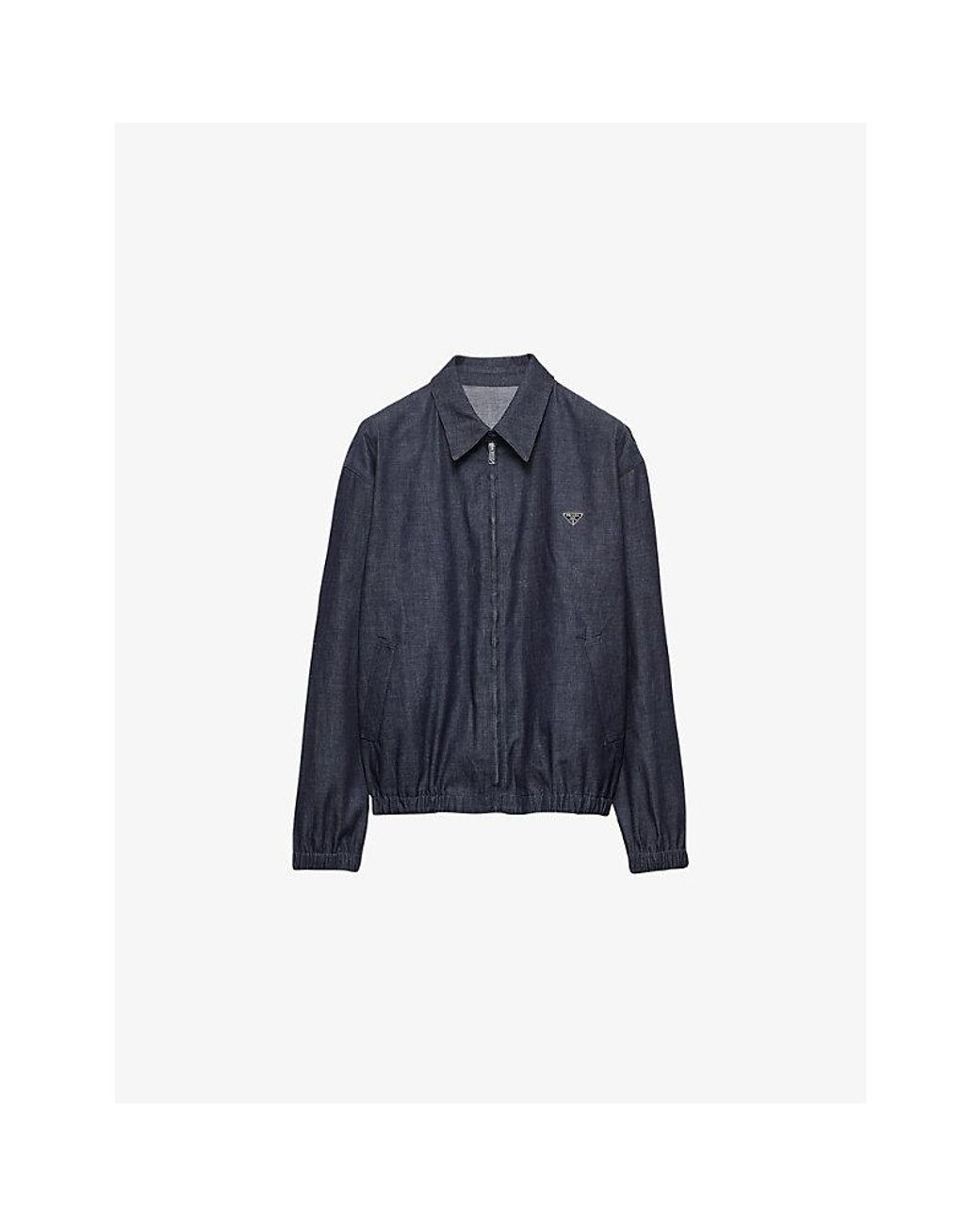 Prada Blue Logo-Plaque Blouson Chambray Denim Jacket for men