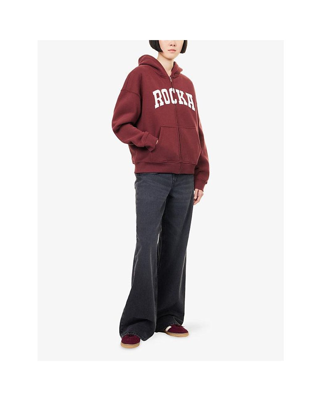 Ru & Rocka Red Varsity Logo-Print Jersey Hoodie