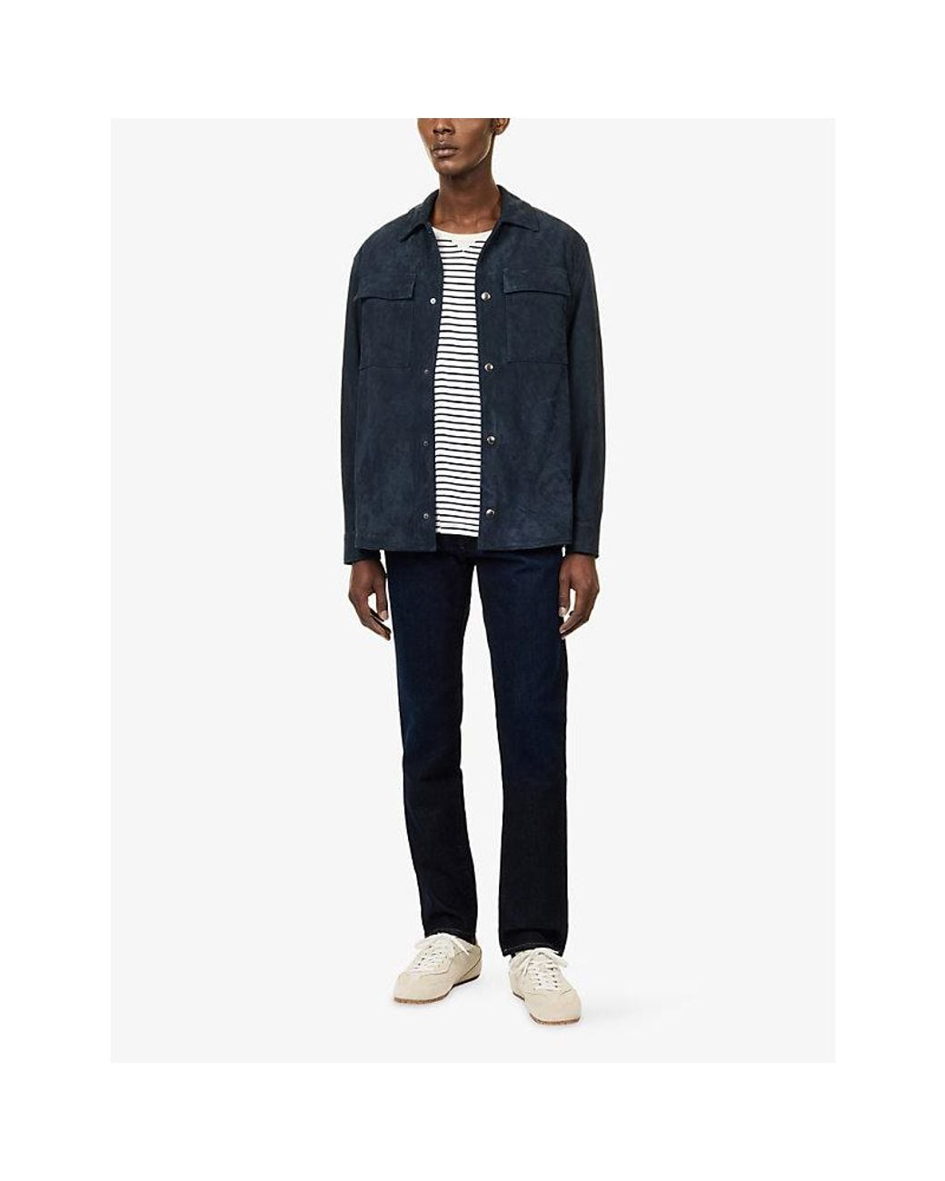 7 For All Mankind Blue Relaxed-Fit Suede Overshirt for men