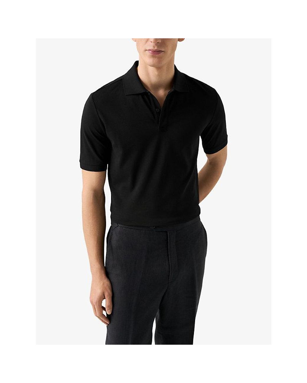 Eton of Sweden Black Short-Sleeved Cotton-Piqué Polo Shirt for men