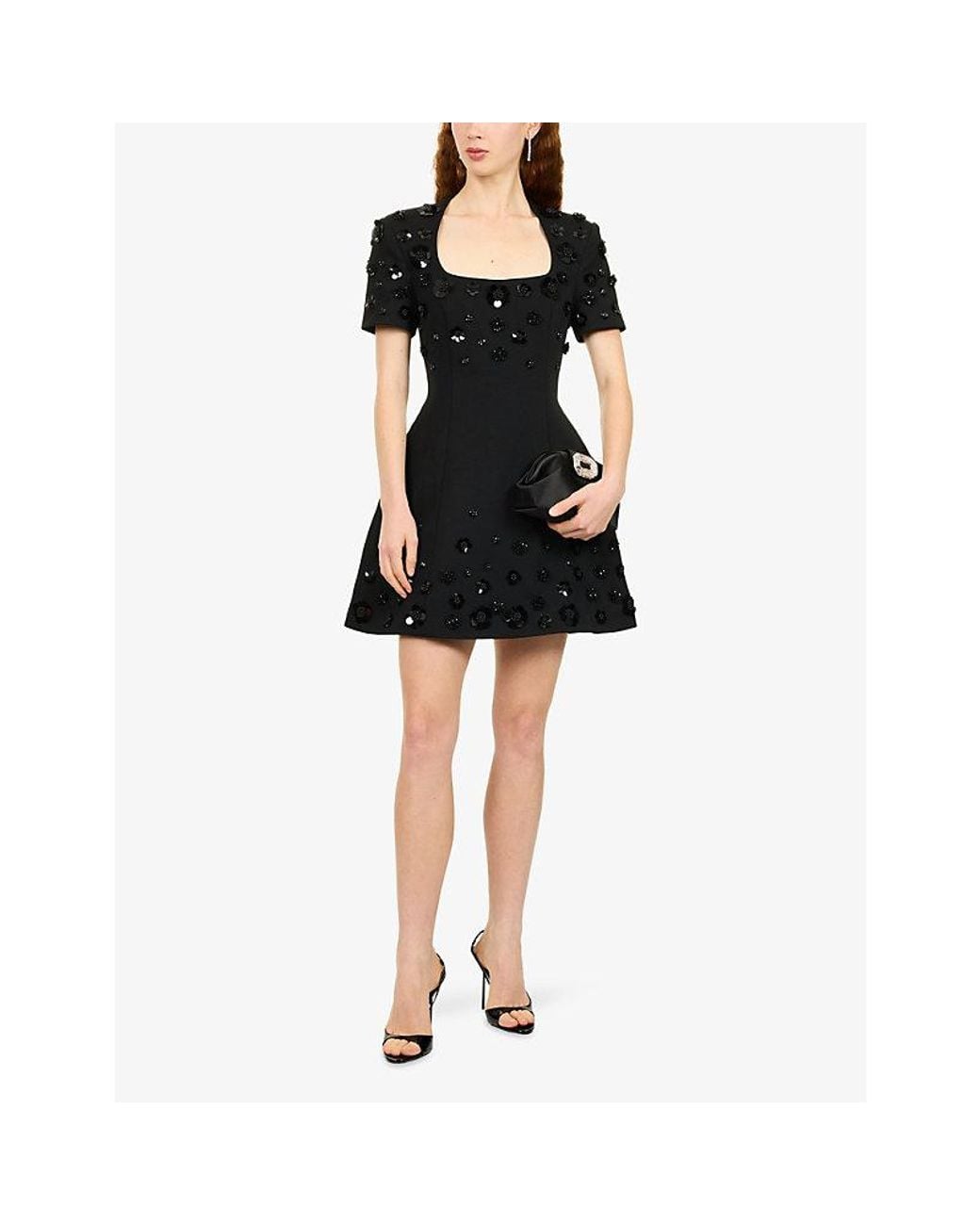 Odd Muse Black Applique Embellished Cotton-Blend Mini Dress