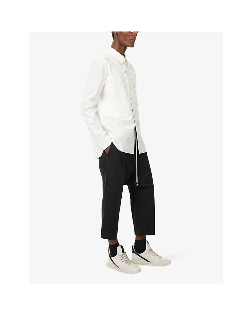Rick Owens Black Cropped Drawstring Wool Trousers for men