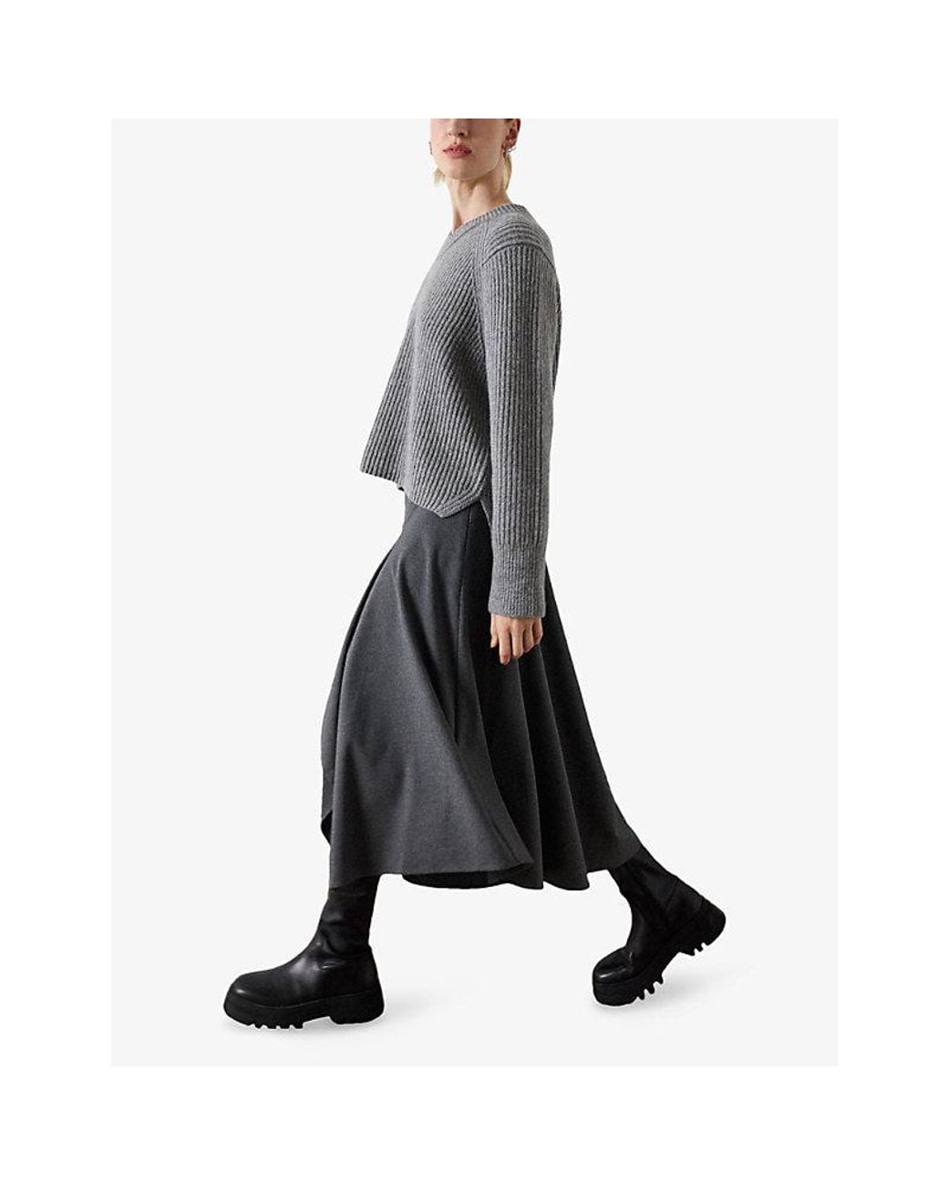 Whistles Gray Draped Asymmetric Woven Midi Skirt