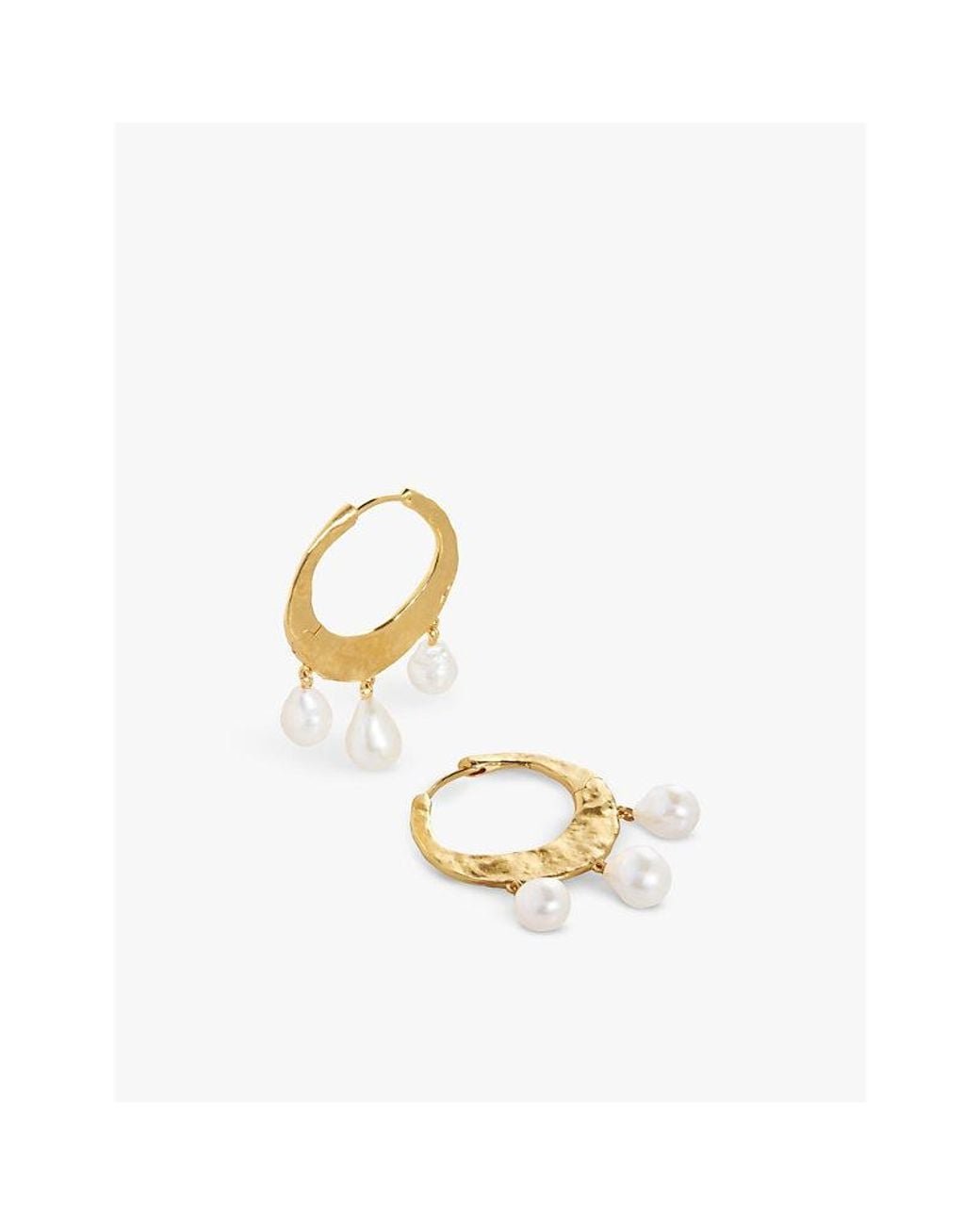Monica Vinader Metallic Capri Baroque 18Ct-Plated Vermeil Sterling- And Pearl Hoop Earrings