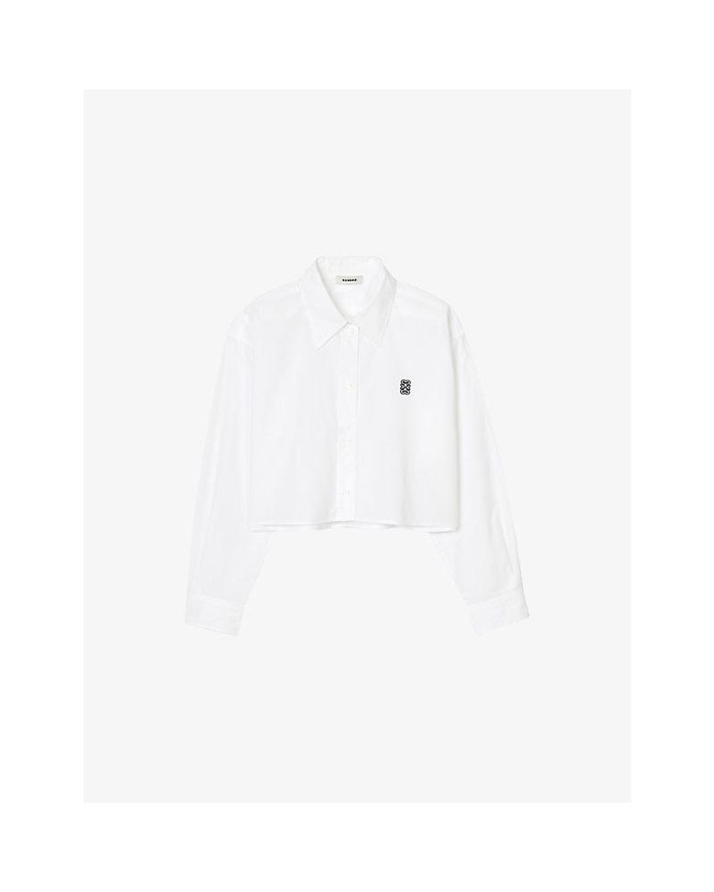 Sandro White Logo-Embroidered Cropped Cotton Shirt