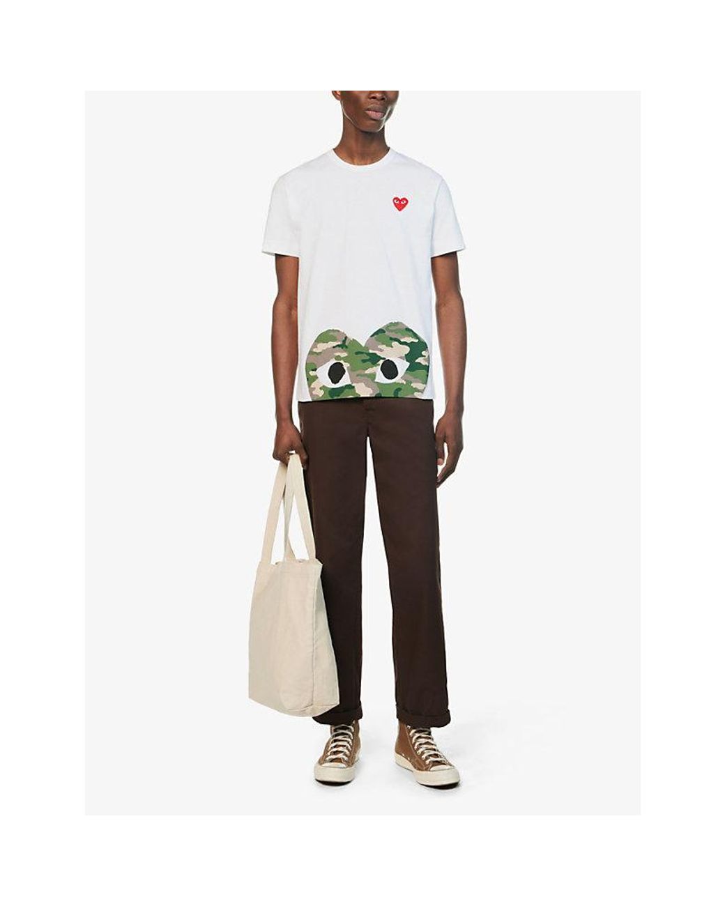 COMME DES GARÇONS PLAY White Heart-Print Cotton-Jersey T-Shirt for men