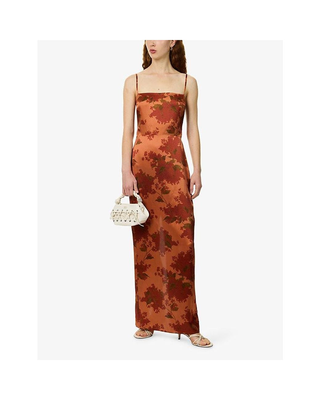 Reformation Orange Frankie Straight-Neckline Satin Maxi Dress