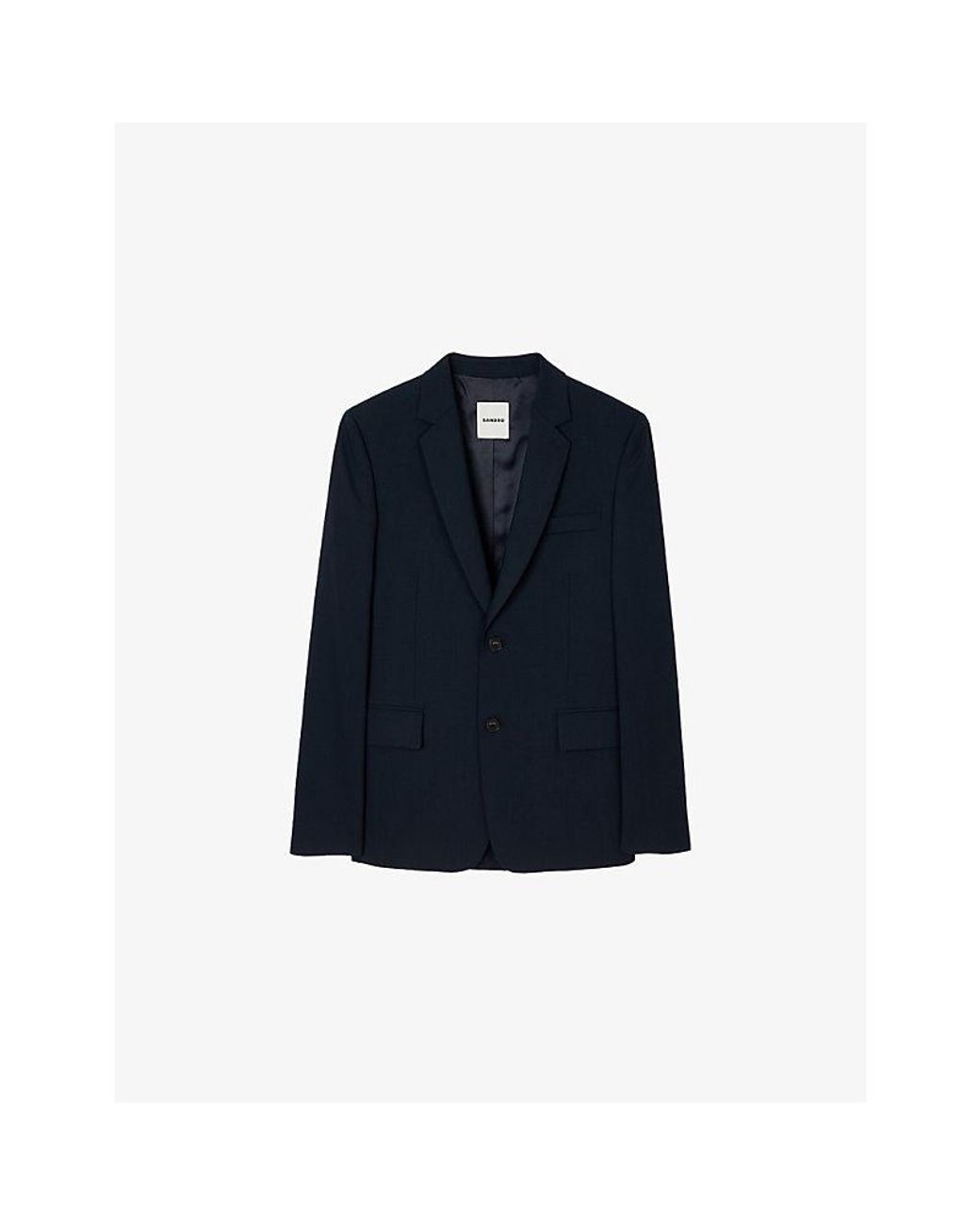 Sandro Blue Regular-Fit Single-Breasted Wool Blazer for men