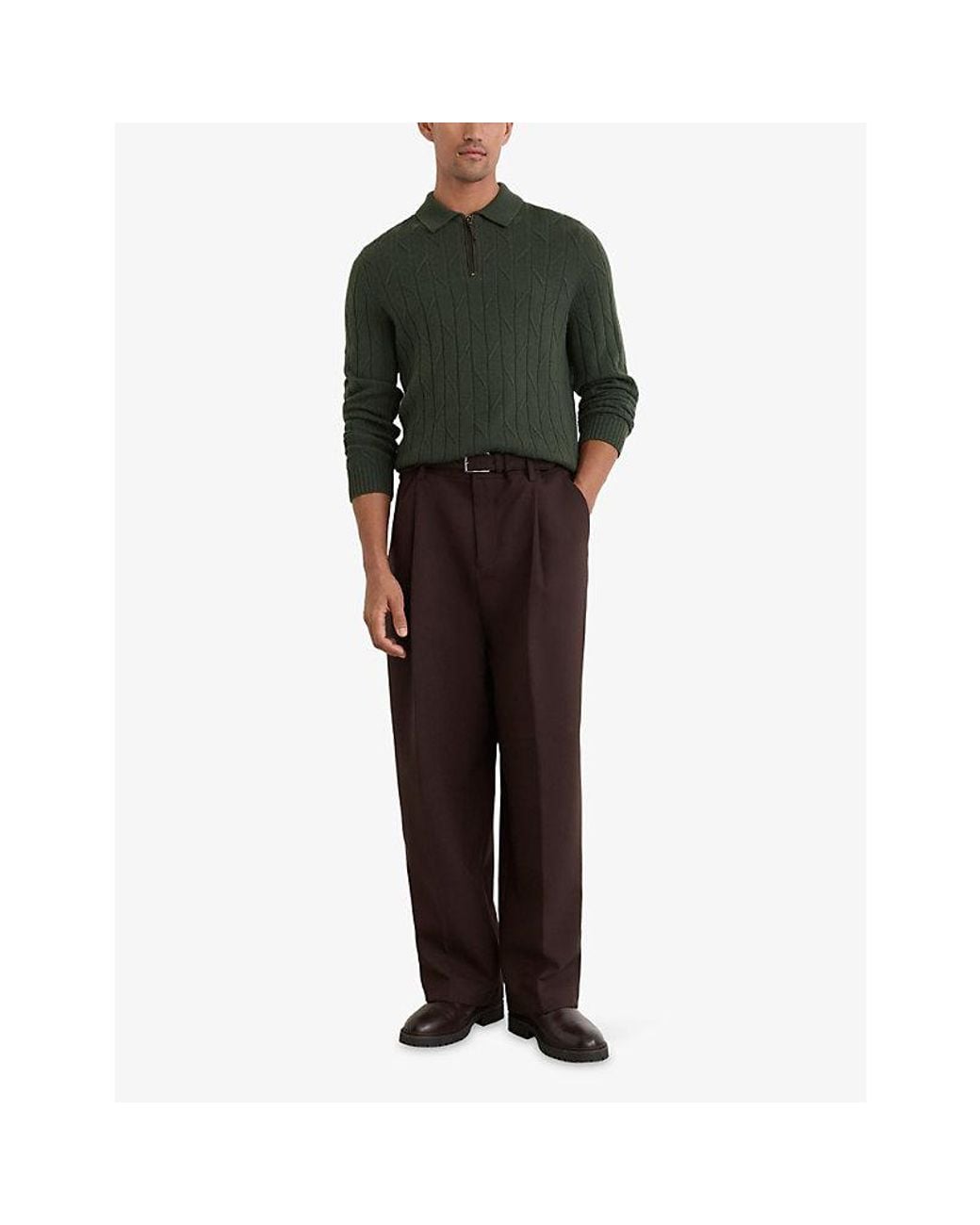 Reiss Green Barstow Half-Zip Wool Jumper for men