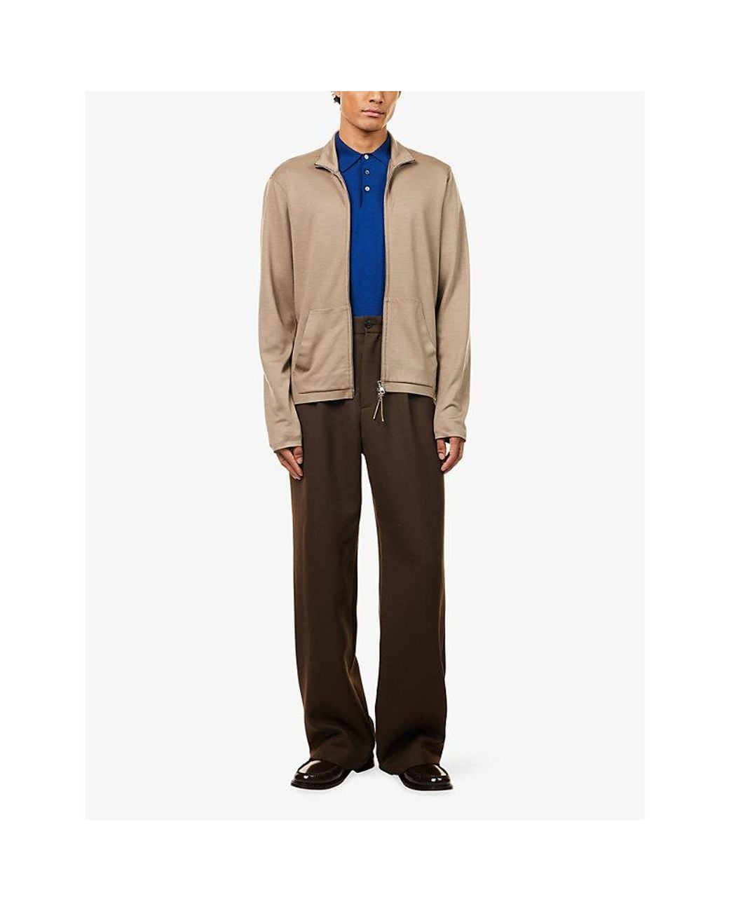 Dunhill Natural High-Neck Regular-Fit Wool And Cashmere Track Jacket for men