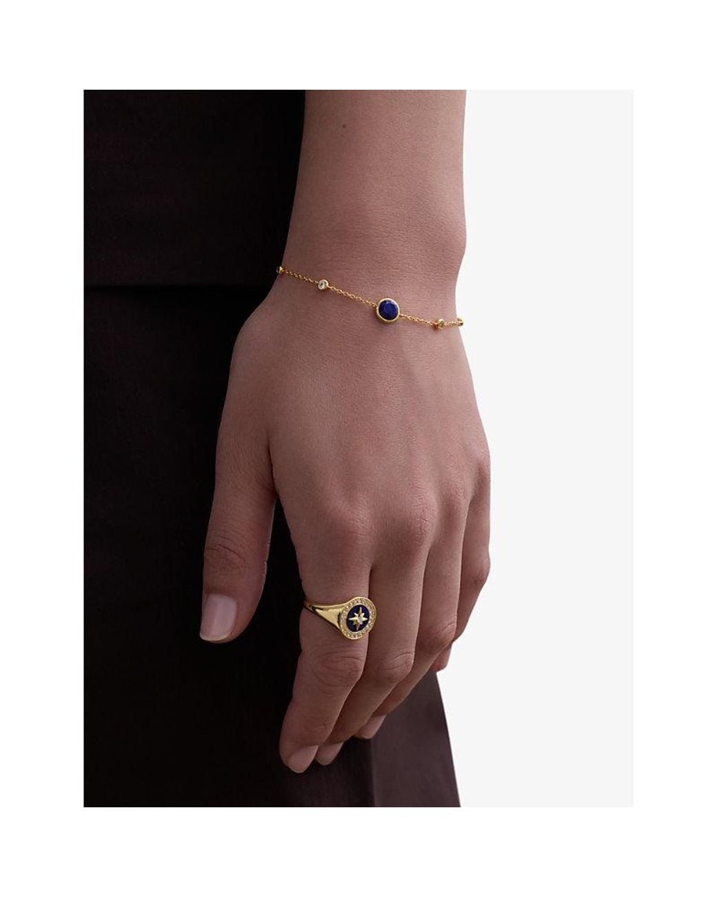 Astley Clarke White Luna Lapis Station 18Ct- Plated Sterling- Created Sapphire And Lapis Bracelet